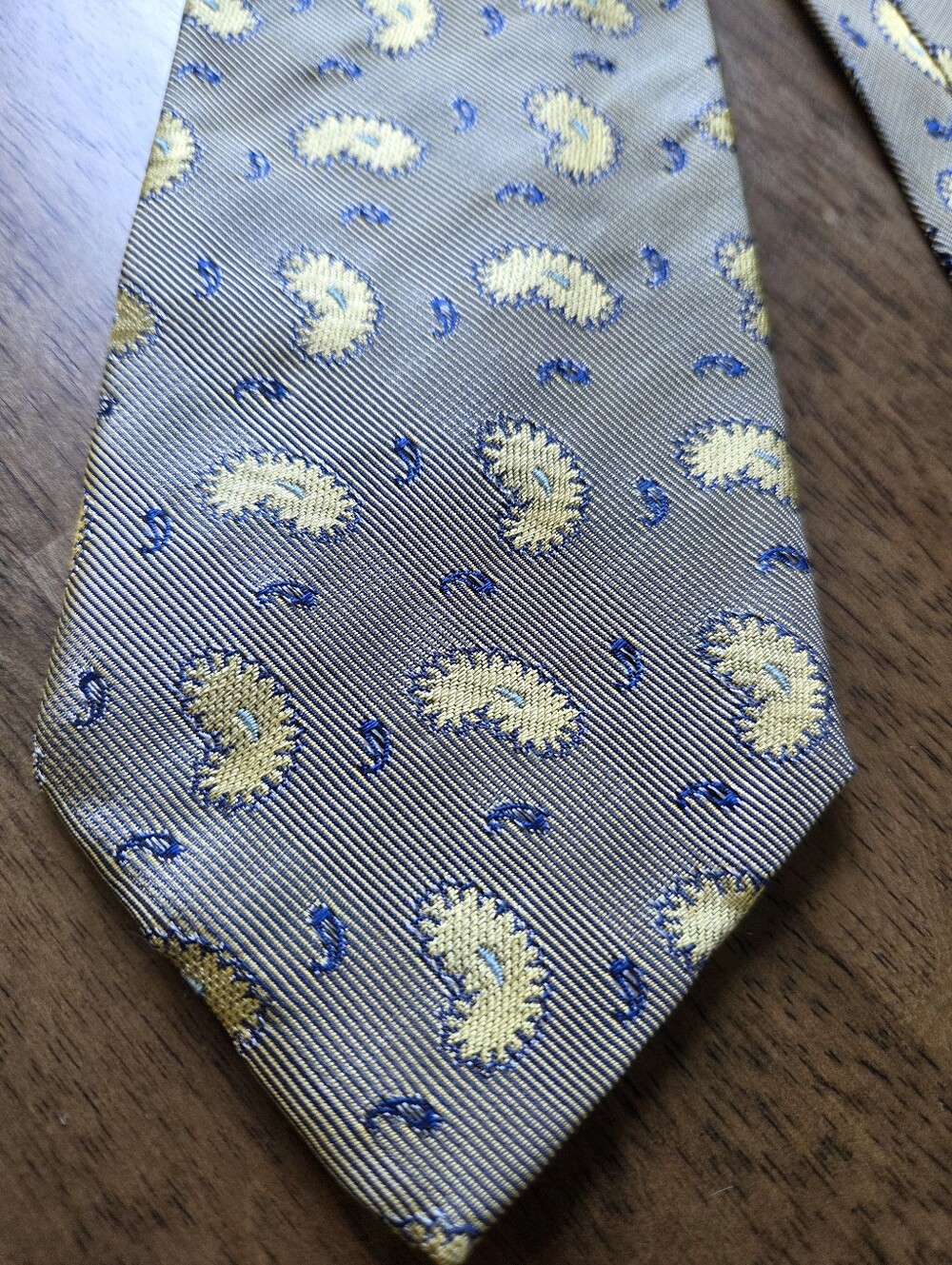 Vintage Tom's Place Gold And Blue Paisley Silk Tie